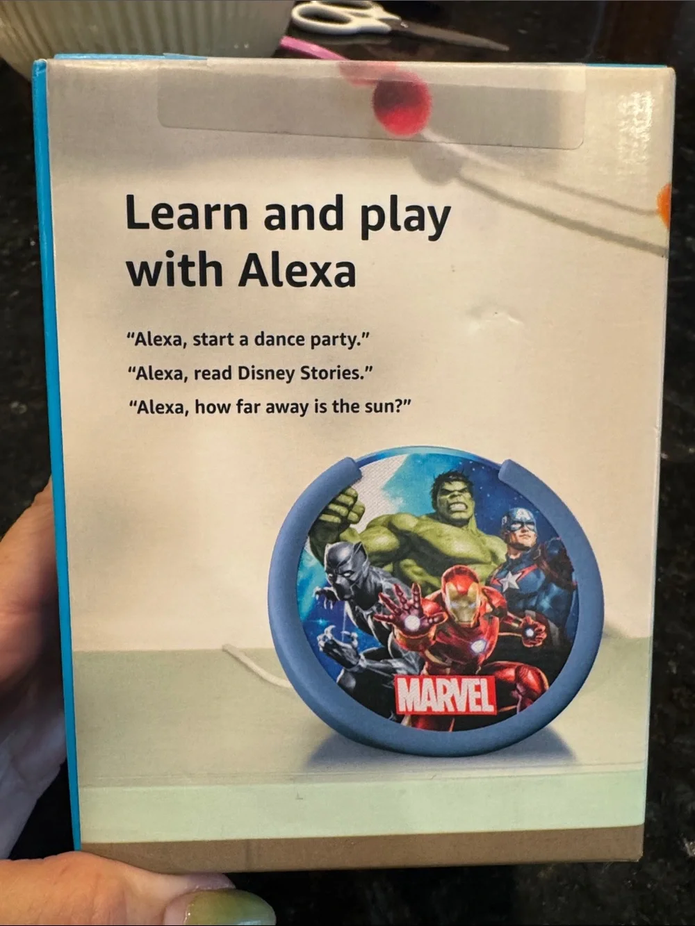 Echo Pop Kids Night Light - Blue with Marvel Superhero Art